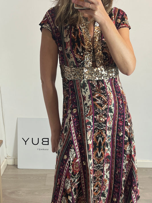 DIANE VON FURSTENBERG. Vestido midi seda estampado. T 8 (M)