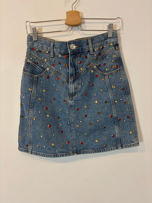 SANDRO. Falda denim abalorios