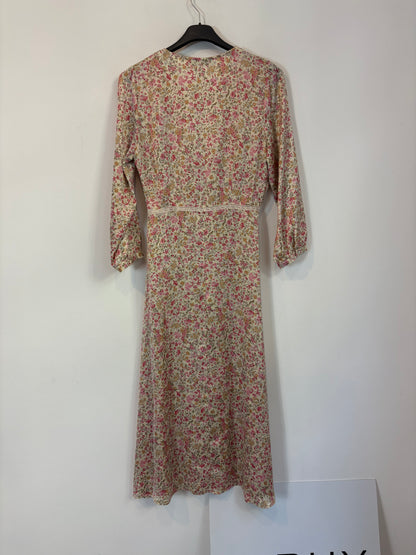 ZARA. Vestido midi satinado flores. T S