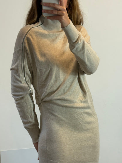 ISABEL MARANT. Vestido corto punto beige cremalleras