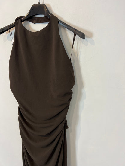 ZARA. Vestido midi marrón chocolate halter. T S
