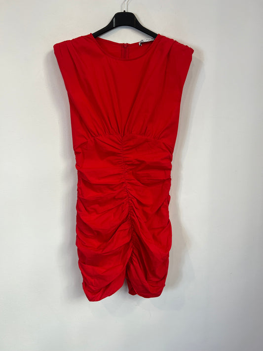 ZARA. Vestido corto rojo fruncido T.s