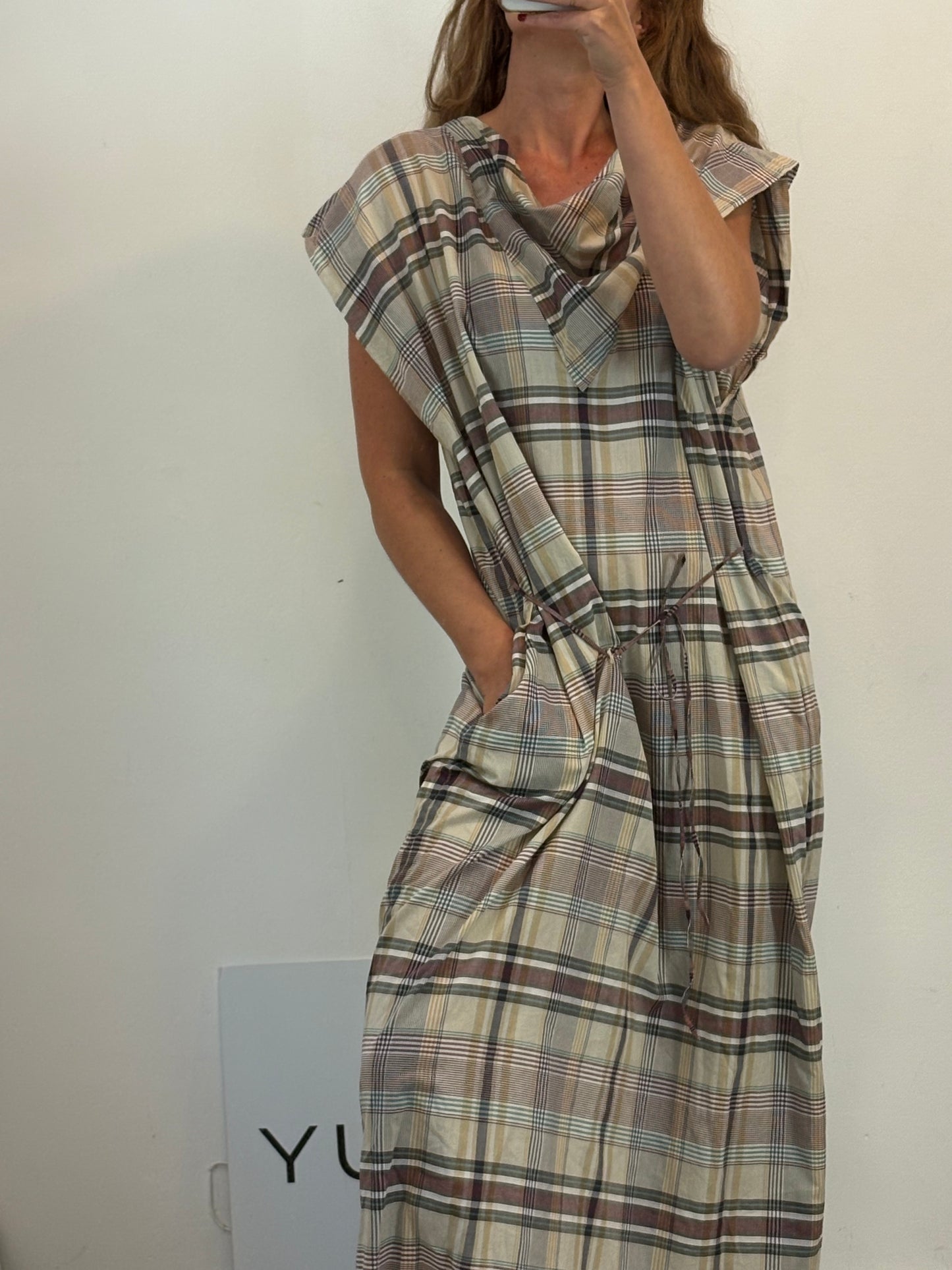 MARLOTA. Vestido largo cuadros textura ligera