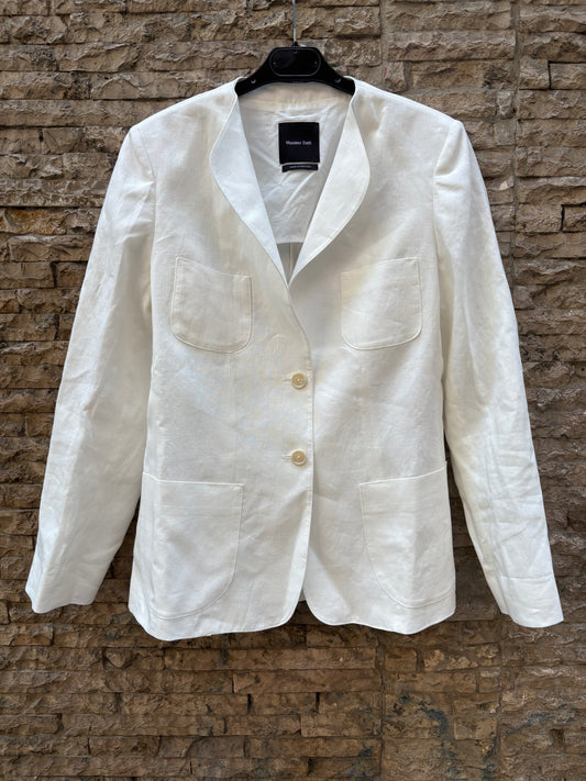 MASSIMO DUTTI. Chaqueta blanca lino bolsillos