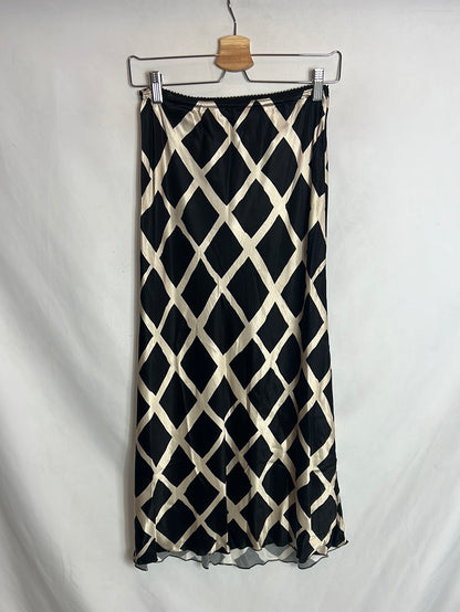 OTRAS. Falda midi estampado geométrico satinado. T S