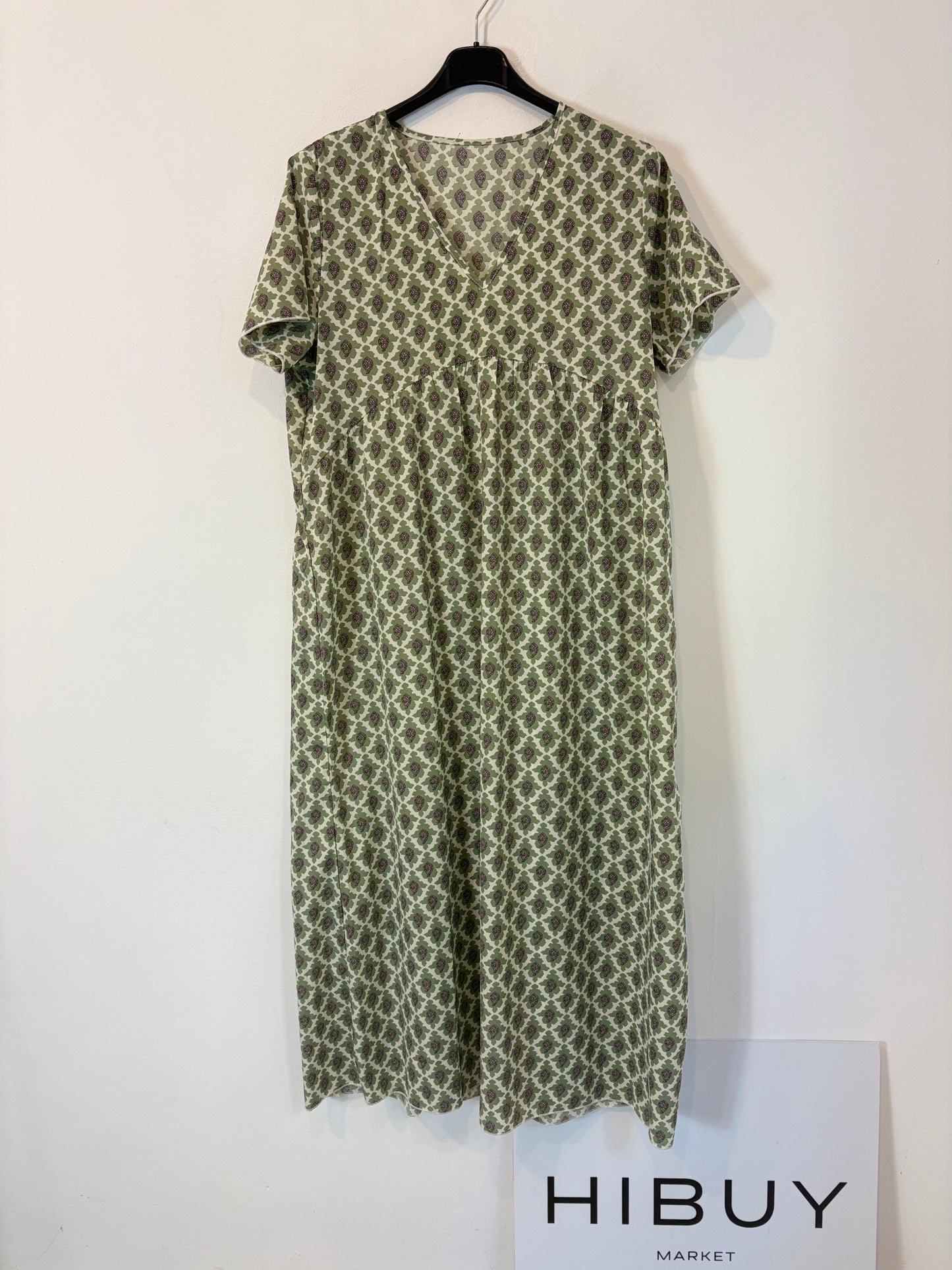 OTRAS. Vestido midi estampado verdes. T S/M