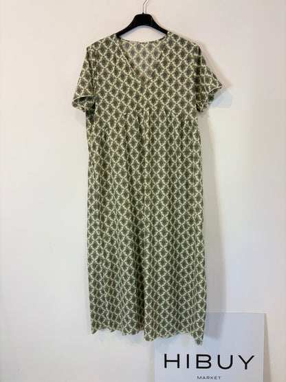OTRAS. Vestido midi estampado verdes. T S/M