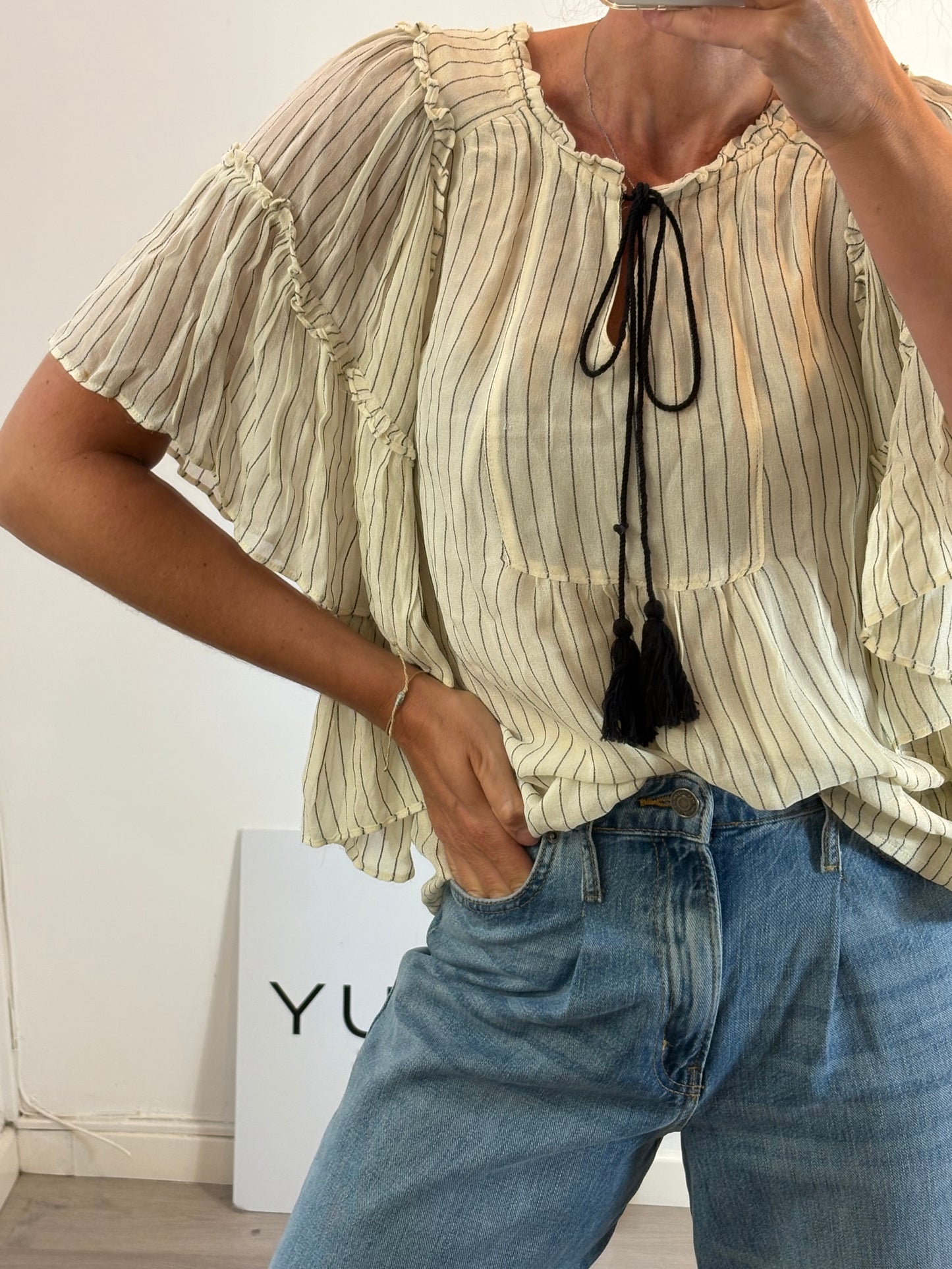 SEE U SOON. Striped airy blouse. T.S.