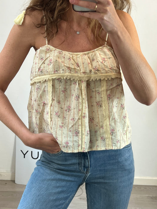 BA&SH. Top beige flores T.1(S)