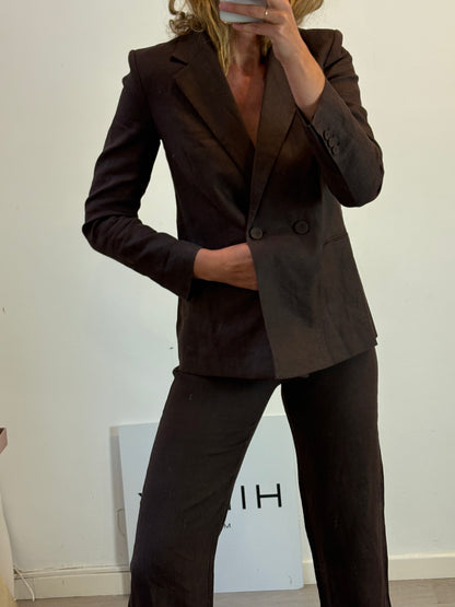 MANGO.  Traje de chaqueta lino marrón