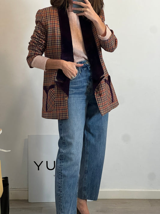 BYAN. Blazer lana cuadros solapa terciopelo
