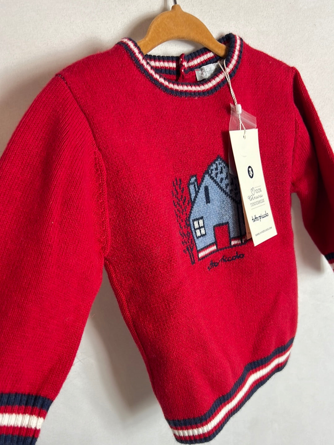 TUTTO LICCOLO. Red patterned sweater S. 9 months