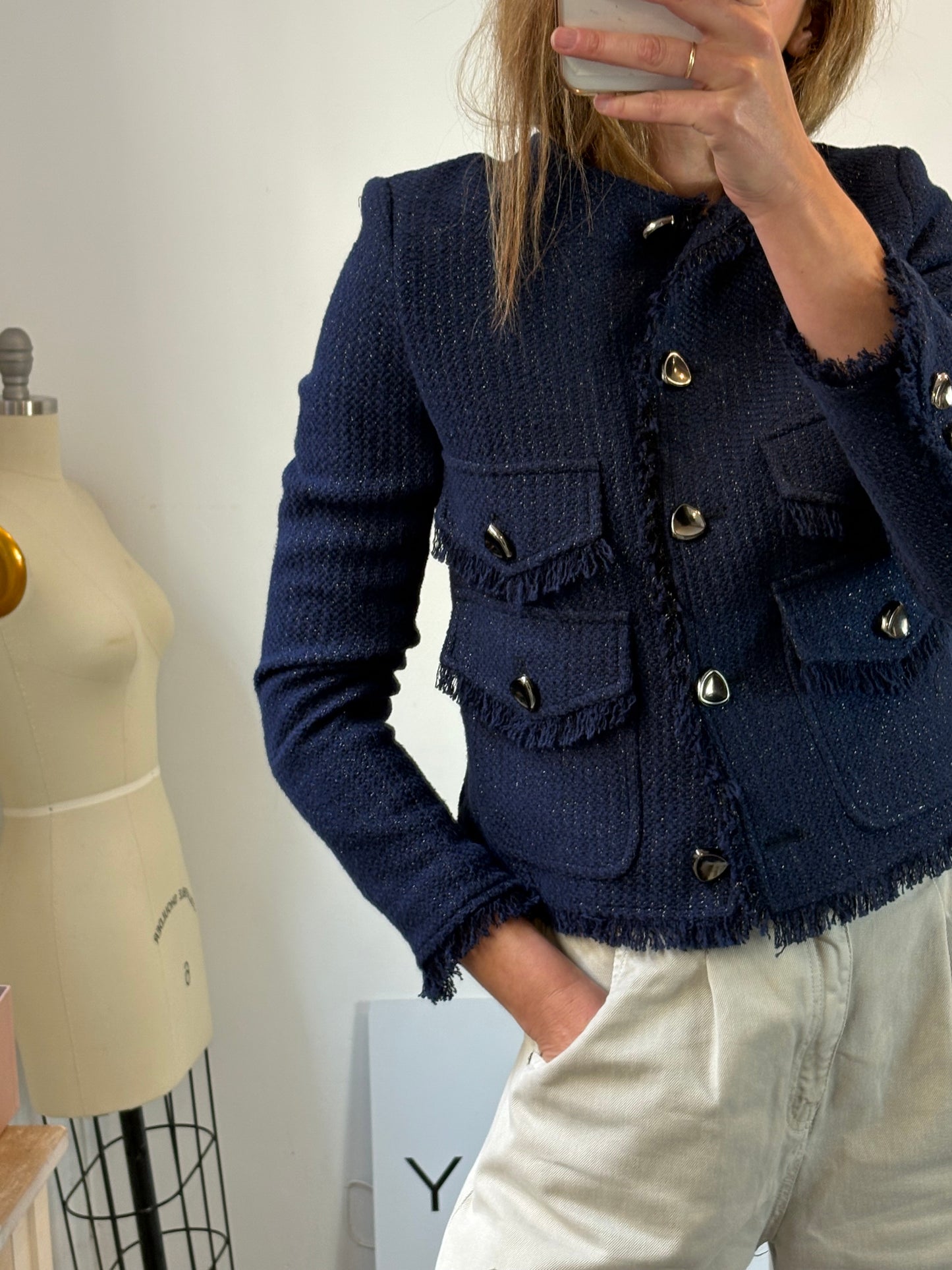 AC by ALBA CONDE. Chaqueta azul tweed