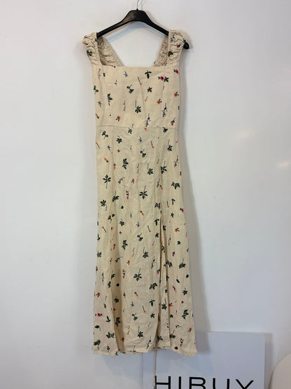 ZARA. Vestido largo  lino bordados