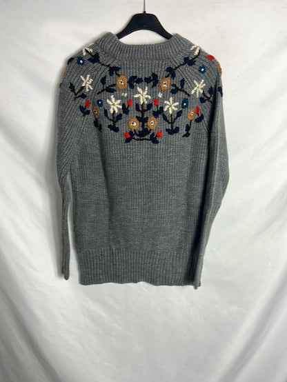 ZARA. Jersey gris bordados . TM
