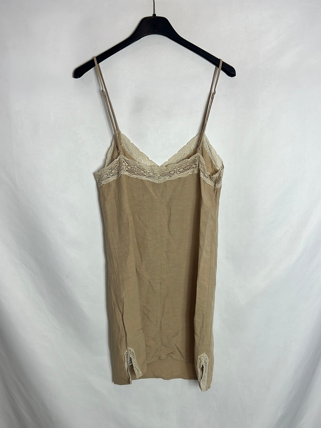 ZARA. Vestido corto beige crochet . T XS