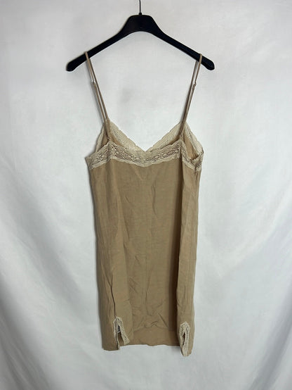 ZARA. Vestido corto beige crochet . T XS