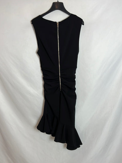 ZARA. Vestido midi negro volantes T.S