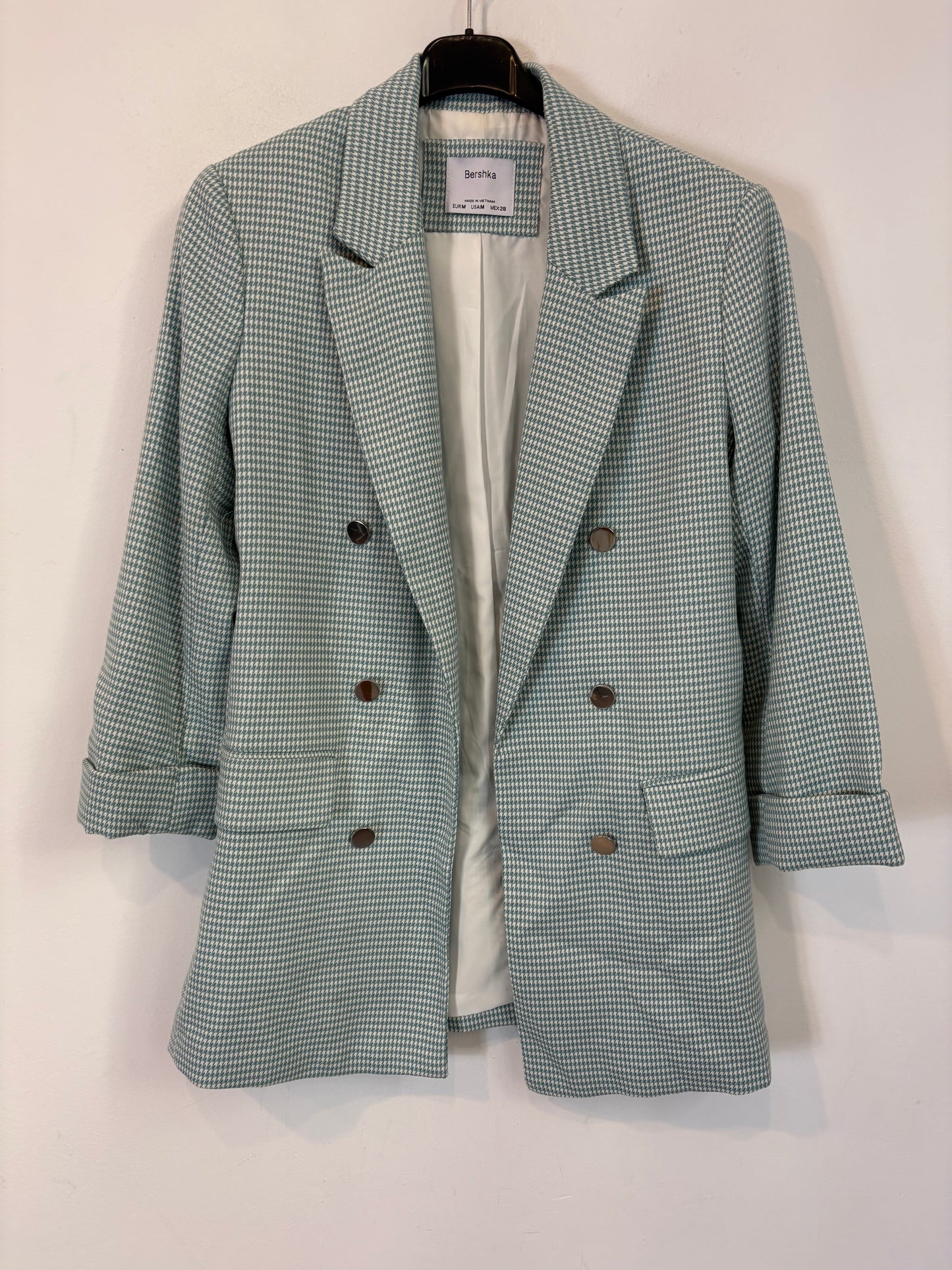 BERSHKA. Aqua green houndstooth blazer. TM