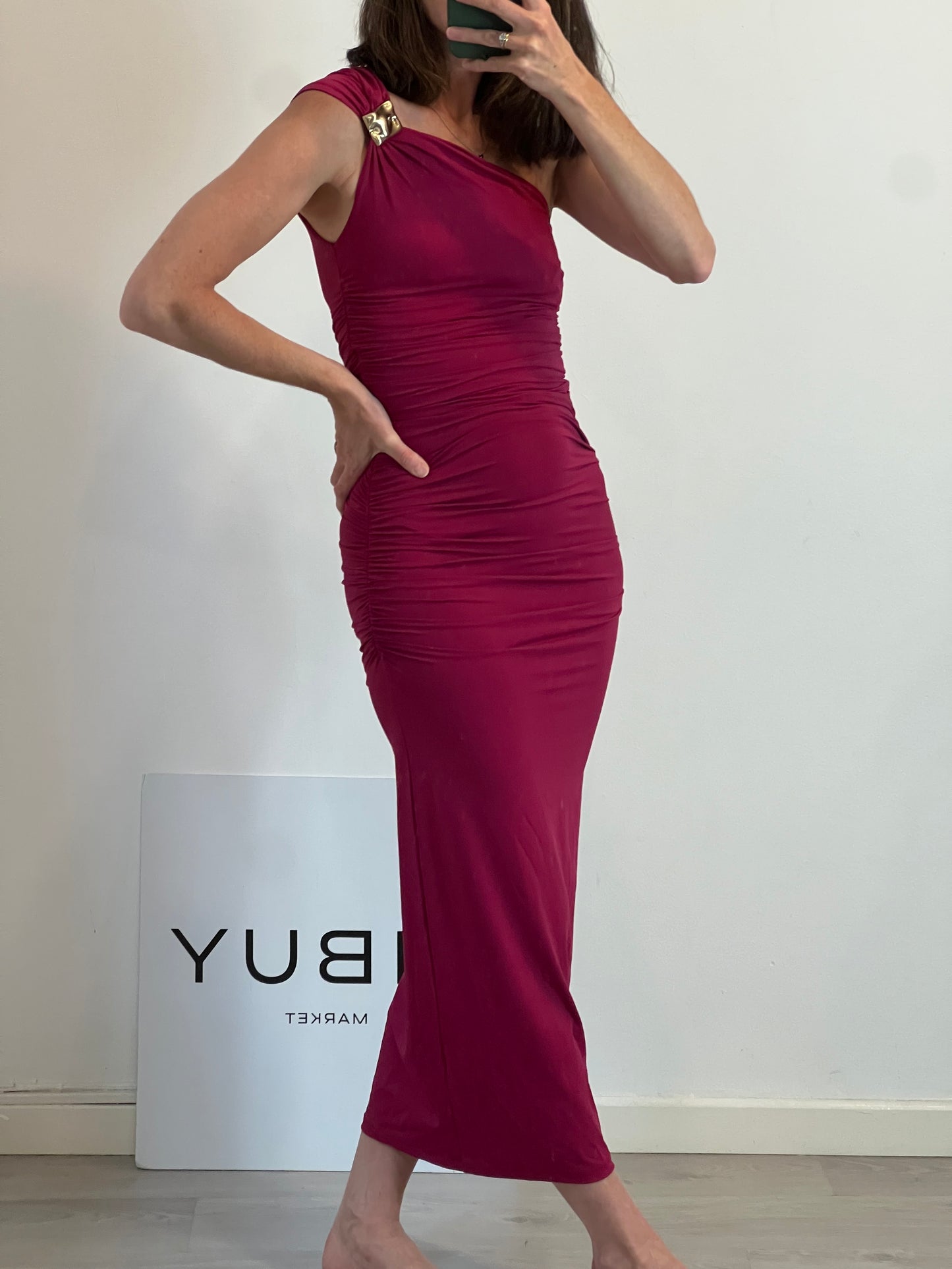 ZARA. Vestido rosa fruncido T.s