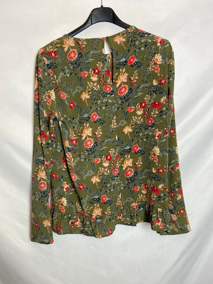 CORTEFIEL. Green ruffle printed blouse TS