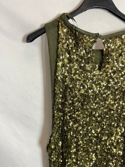 ZARA. Vestido mido doble capa lentejuelas y gasa. T M