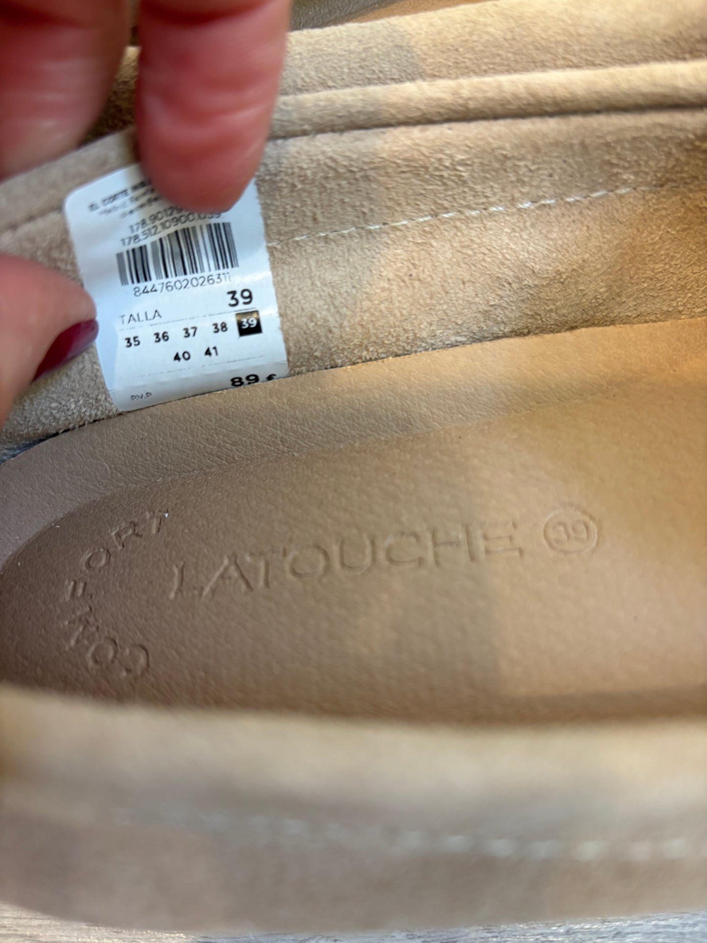 LATOUCHE. Mocasines beige piel vuelta. T 39