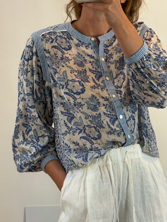 LOUISE MISHA. Blusa texturas estampado azules