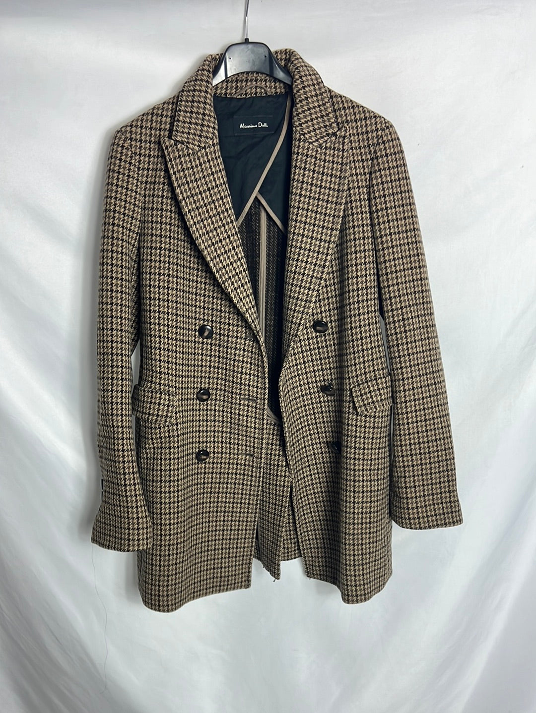 MASSIMO DUTTI. Abrigo pata de gallo lana. T38