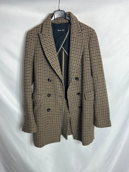 MASSIMO DUTTI. Abrigo pata de gallo lana. T38