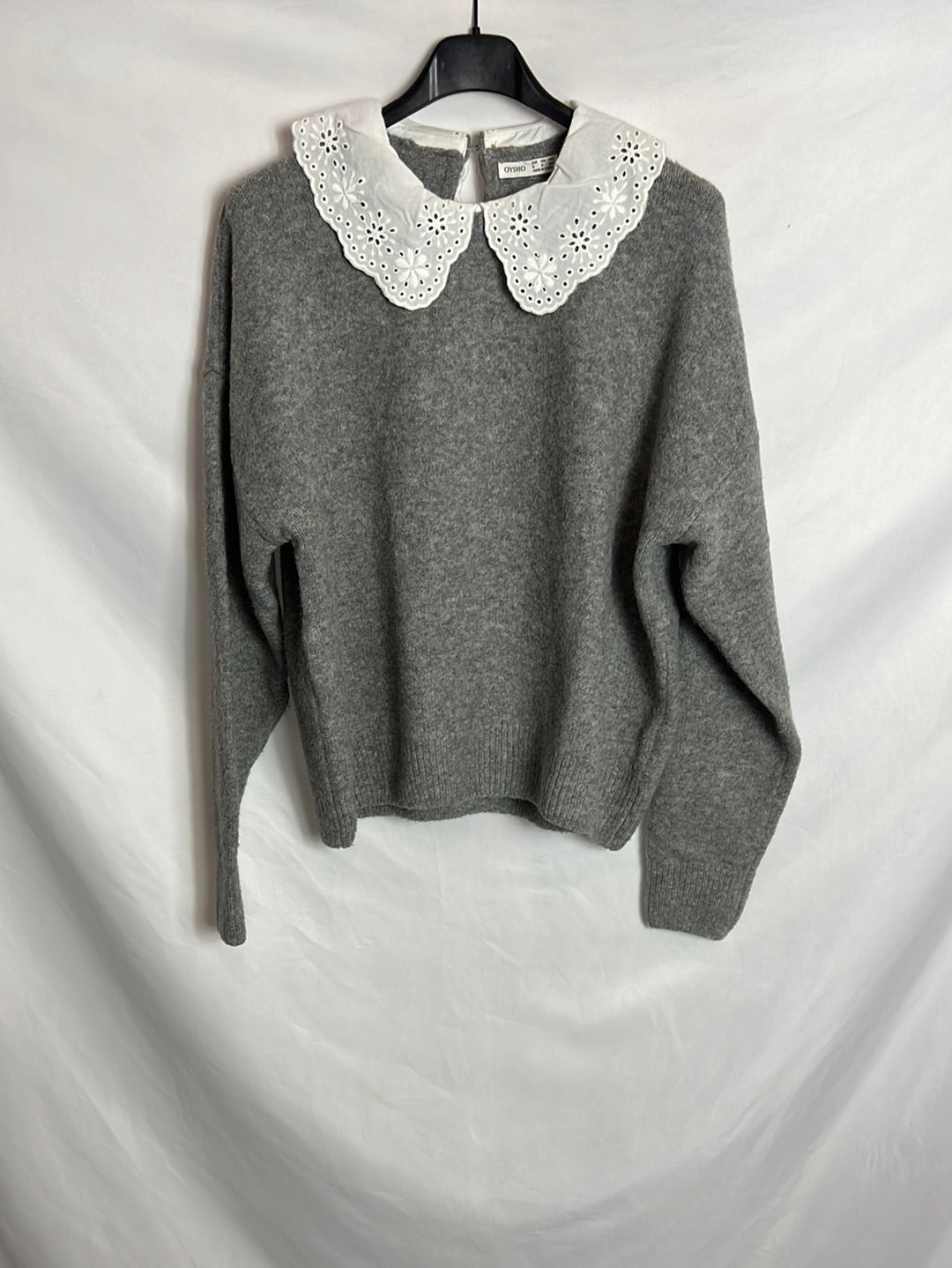 OYSHO. Jersey gris cuello camisa. T S
