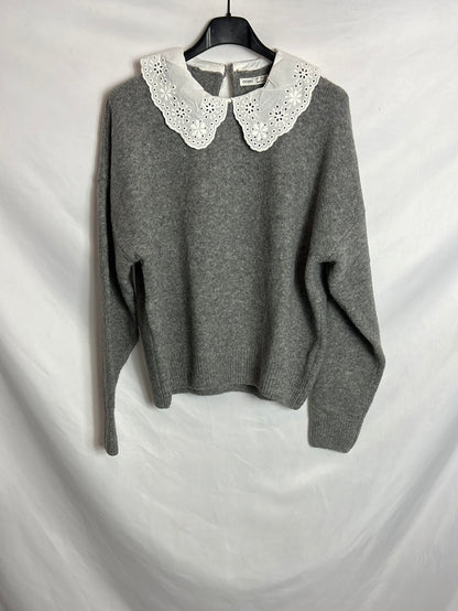 OYSHO. Jersey gris cuello camisa. T S
