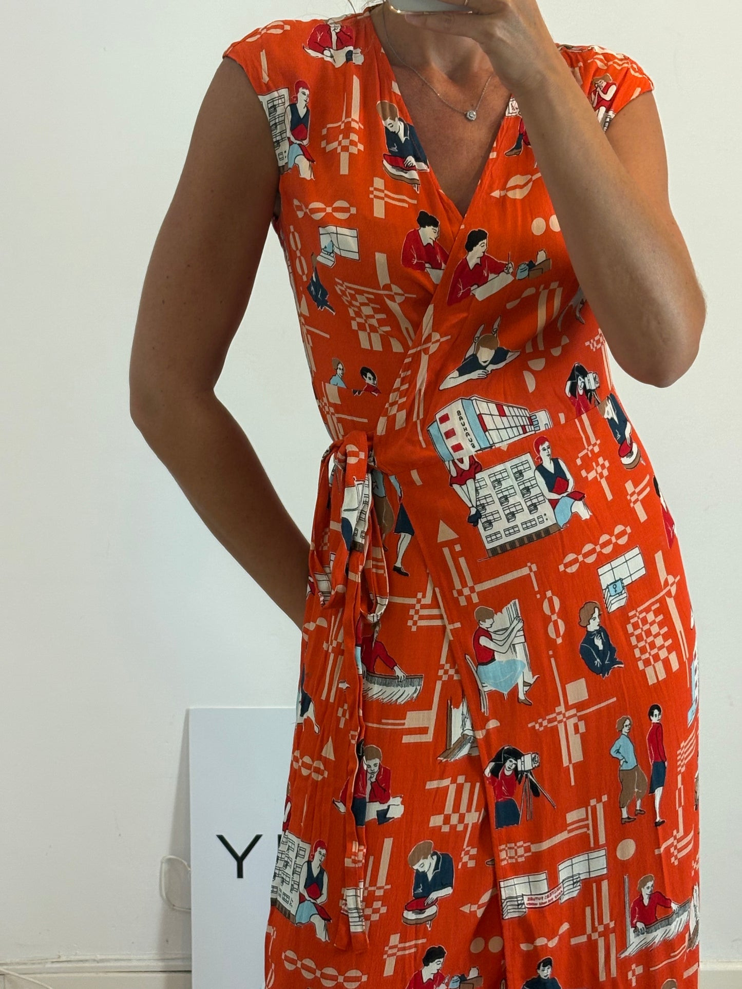 NICE THINGS. Orange dress with a patterned print, size 36