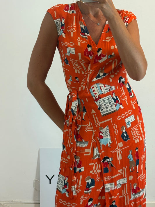 NICE THINGS. Orange dress with a patterned print, size 36