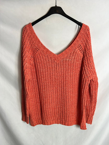 MASSIMO DUTTI. Jersey salmón jaspeado escote en pico. T S