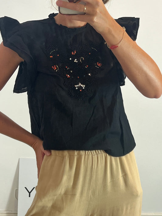MANGO. Black beaded top. TS