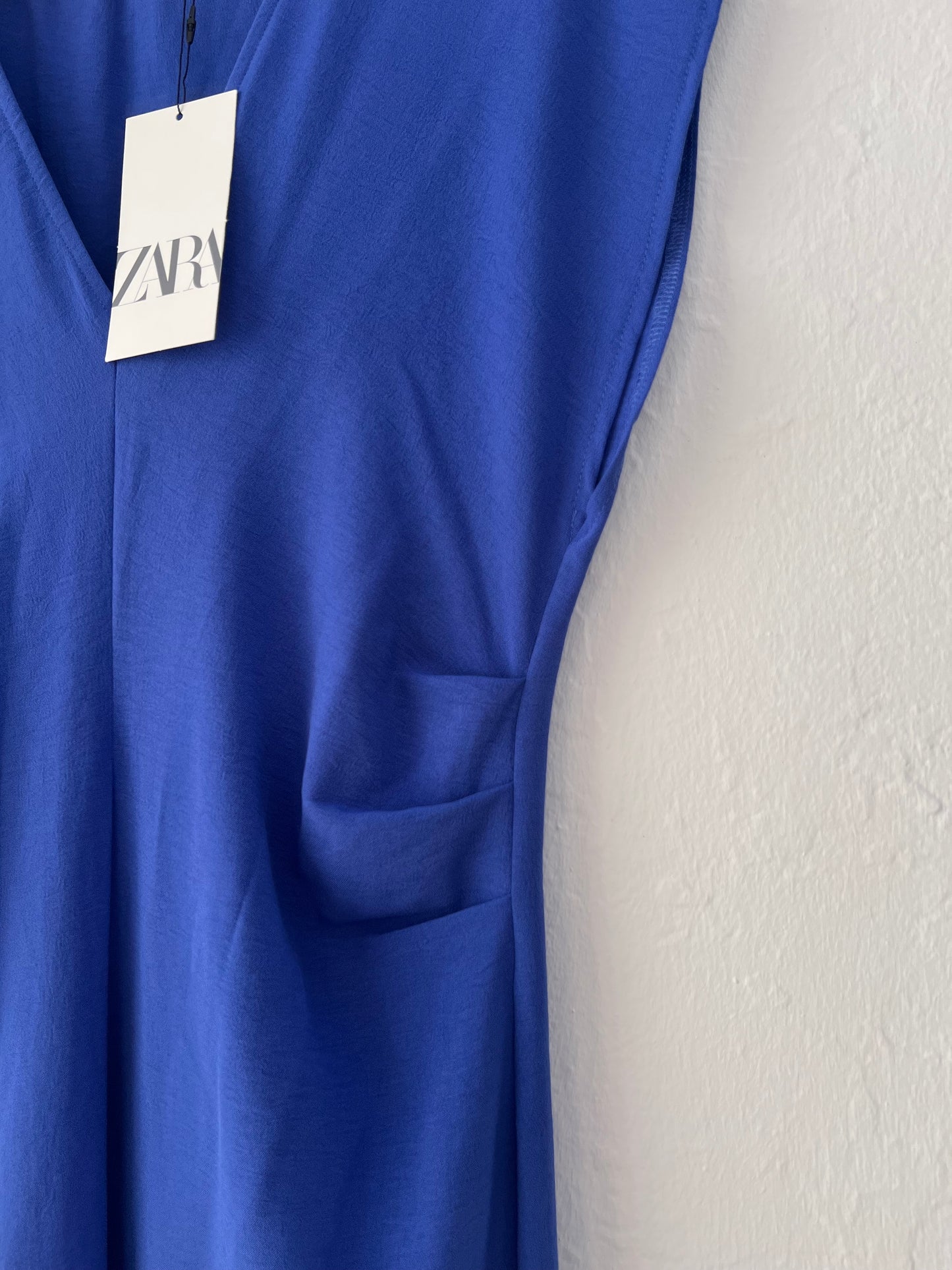 ZARA. Vestido azul detalles fruncidos T.m