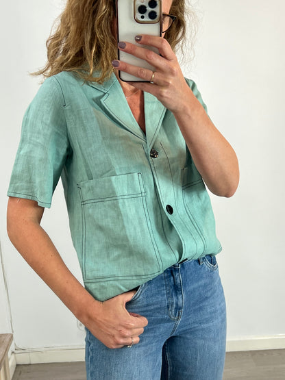 SOPHIE AND LUCIE. Short-sleeved aqua-green linen jacket. Size 36