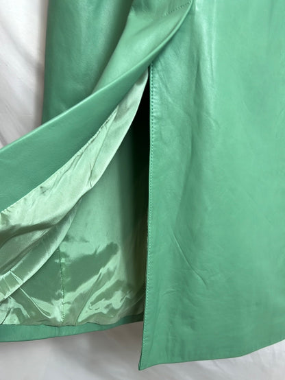 SPORTMAX (MAXMARA). Long, aqua-green leather jacket. Size 40