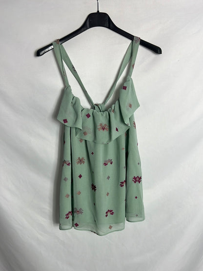 INTROPIA. Flowing aqua green embroidered top. TS