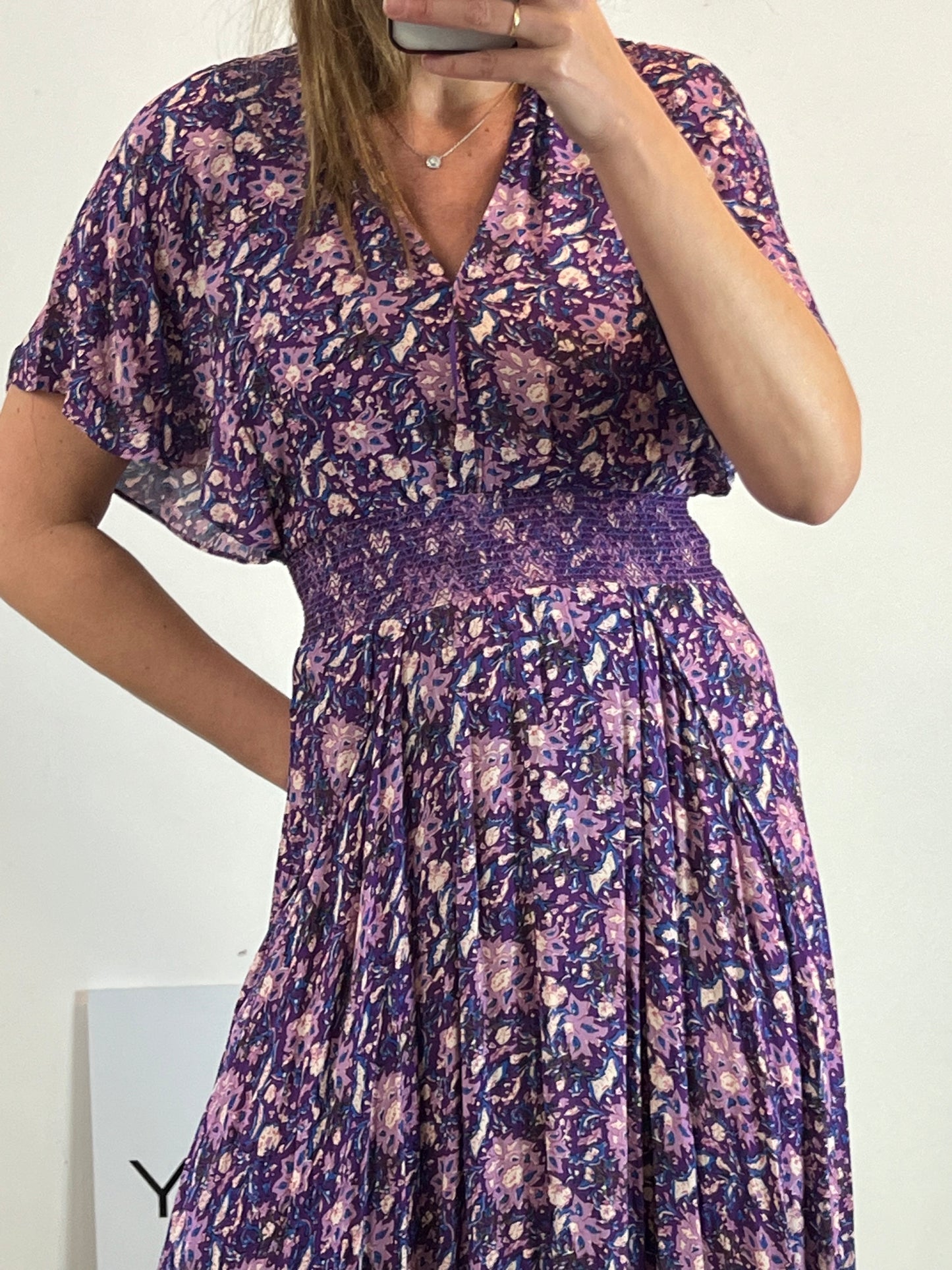 BERENICE. Vestido largo estampado detalle cintura. T 34 (S)