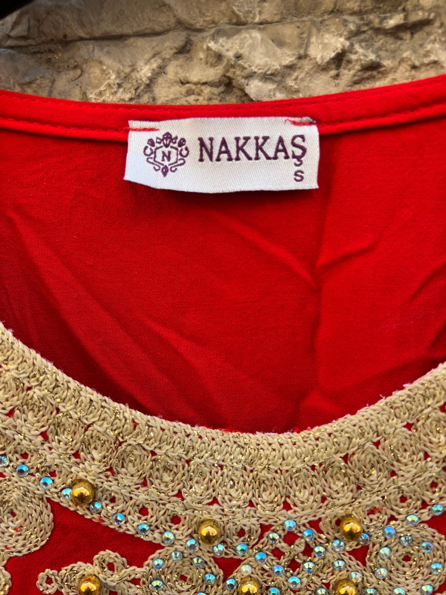 NAKKAS. Long red embroidered dress Ts