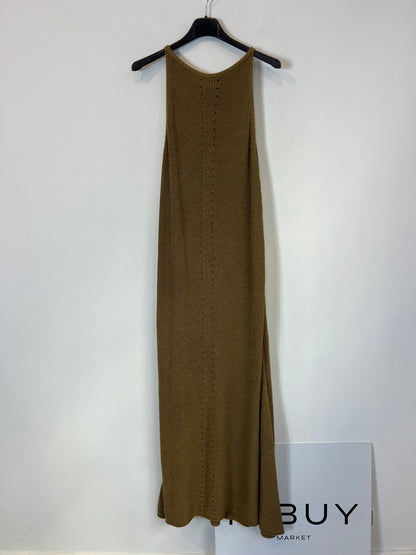 ZARA. Vestido largo punto verde caqui. T L