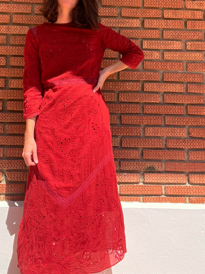 OTRAS. Vestido burdeos oscuro bordado  TU(S)