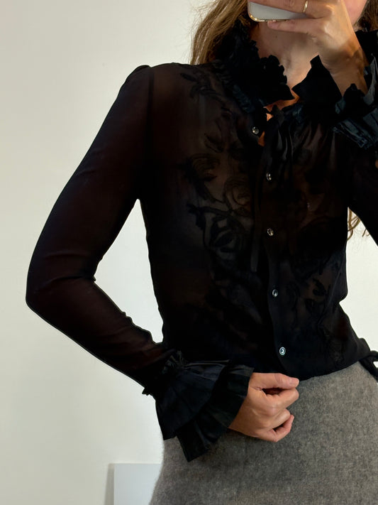BARBARA BUI. Blusa negra semitransparente. T 36
