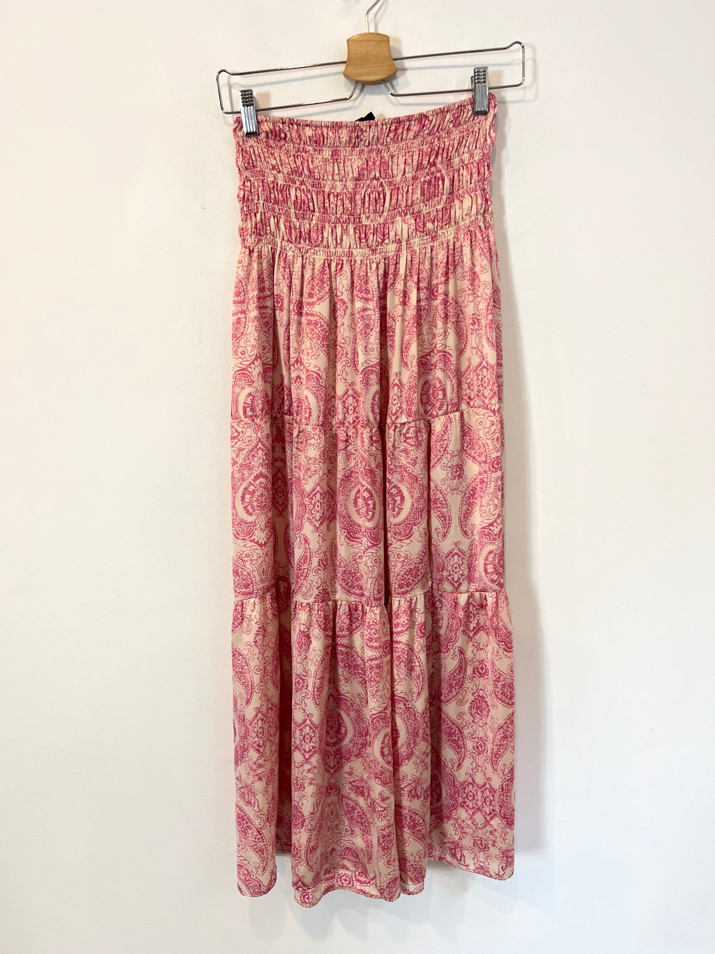 MAJE. Falda midi cintura nido de abeja. T 2 (S/M)