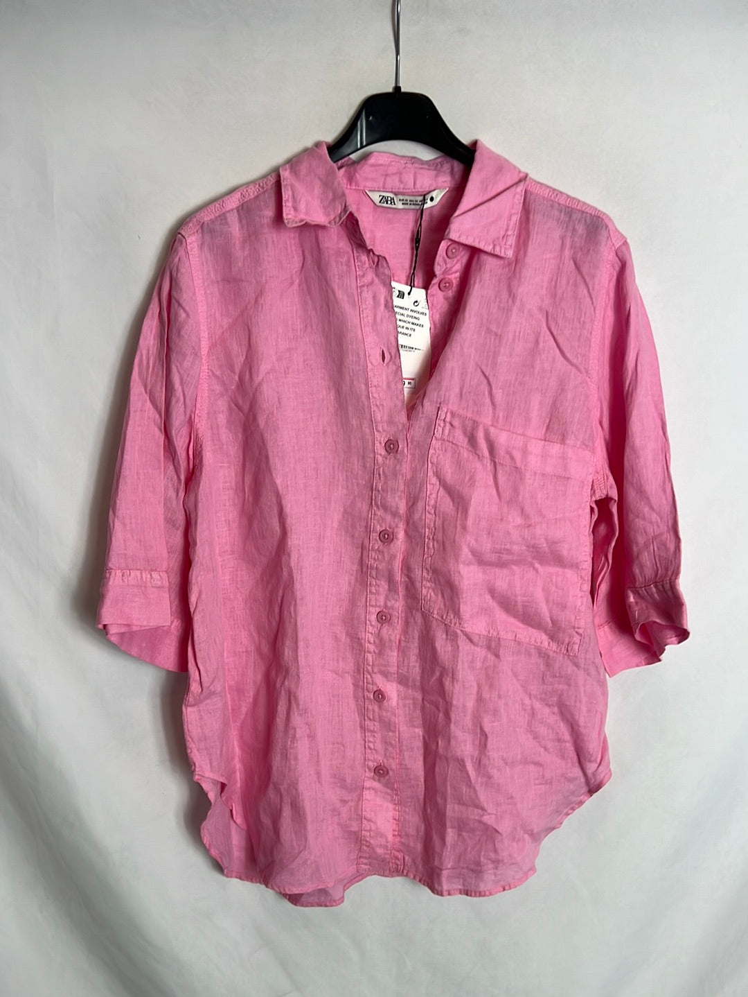 ZARA. Camisa lino rosa fluida. T XS