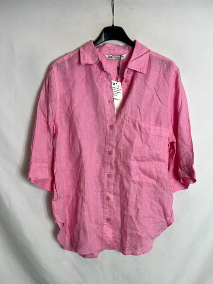ZARA. Camisa lino rosa fluida. T XS
