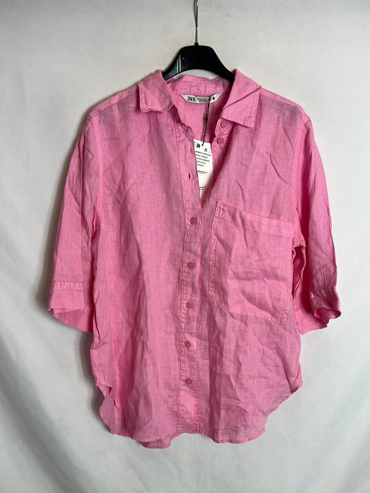 ZARA. Flowy pink linen shirt. XS
