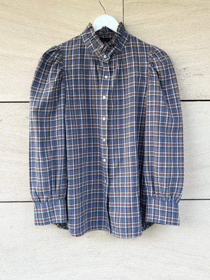 ANDION. Blusa algodón cuadros detalle volante